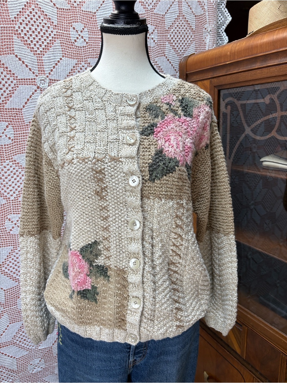 Cleo Floral Patchwork Knit Cardigan